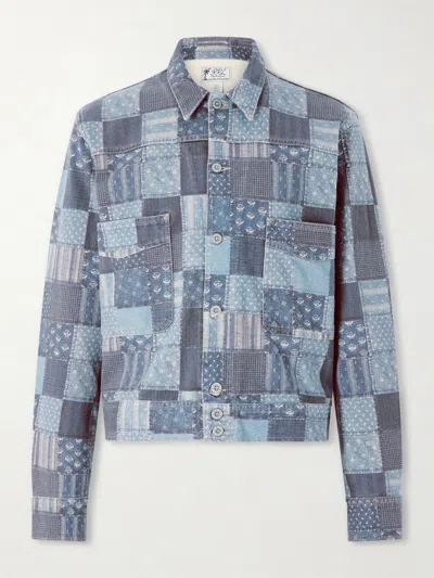 Rrl Patchwork Cotton Jacket In Blue