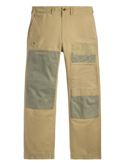 Rrl Patchwork-design Cotton Trousers In Neutral