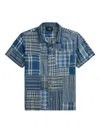 Rrl Convertible-collar Patchwork Cotton And Linen-blend Shirt In Blue