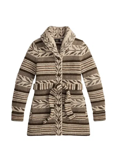 Rrl Patterned Belted Cardigan In Brown