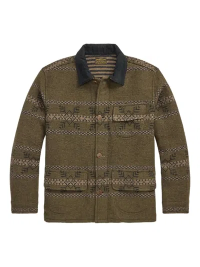 Rrl Patterned-jacquard Button-up Jacket In Green