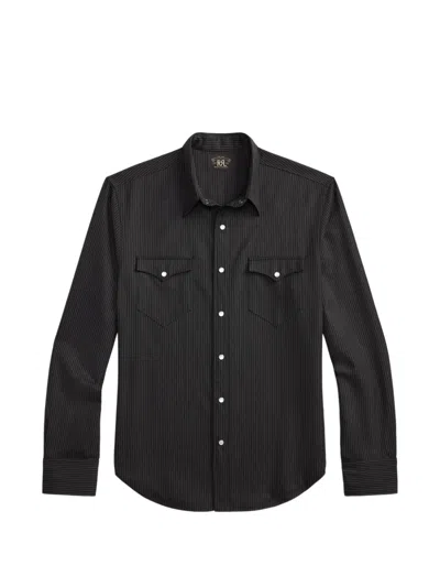 Rrl Pinstripe Button Shirt In Black