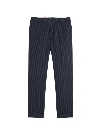 Rrl Pinstripe-pattern Cuffed Trousers In Blue