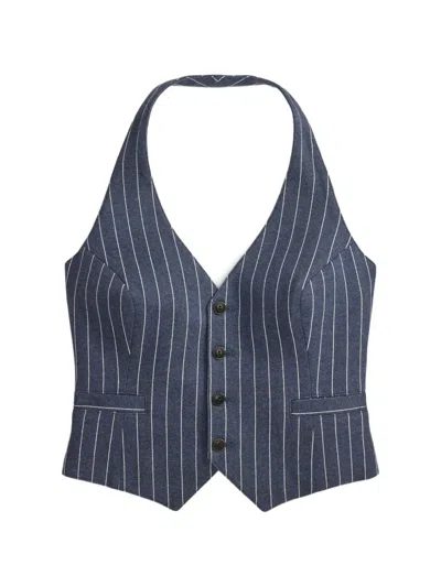 Rrl Pinstripe-pattern Halterneck Top In Blue