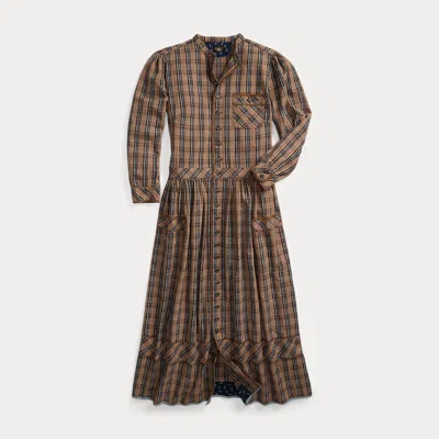 Rrl Plaid Cotton Jaspe Dress In Brown