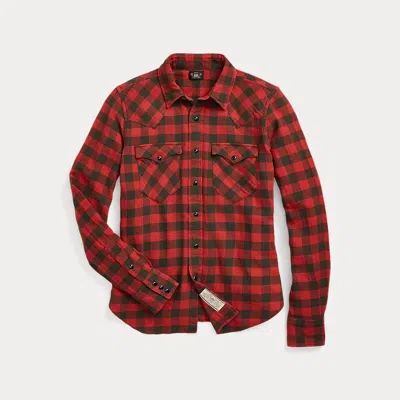 Rrl Plaid Cotton-linen Western Shirt In Red