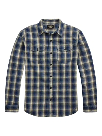 Rrl Plaid Cotton Shirt In Blue