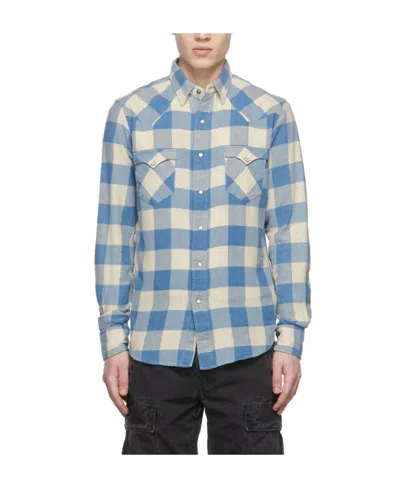 Rrl Plaid Long-sleeved Shirt In Rl 158 Indigo Cream