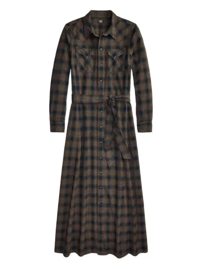 Rrl Plaid Tie-waist Midi Dress In Brown