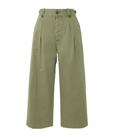 Rrl Kyle Pleated Herringone Cotton Wide-leg Pants In Green