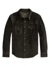 Rrl Press-stud Leather Overshirt In Black