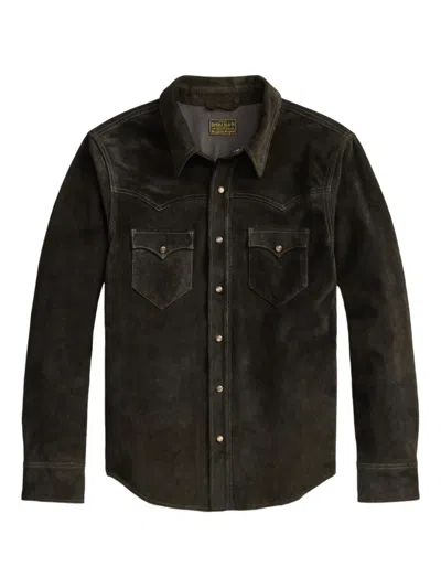 Rrl Press-stud Leather Overshirt In Black