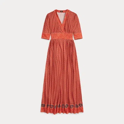 Rrl Print Cotton-linen Jersey Dress In Orange