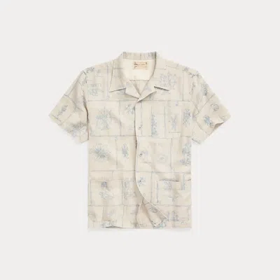 Rrl Print Indigo Linen Camp Shirt In Neutral