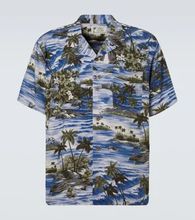 Rrl Camp-collar Floral-print Woven Shirt In Blue
