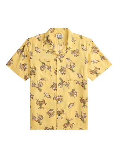 Rrl Short Sleeve Shirt Button Down Graphic Pocket In Yellow