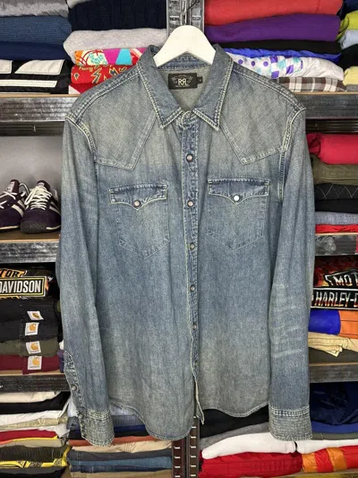 Pre-owned Rrl Ralph Lauren Double Rl T Western Jeans Denim Shirt In Blue