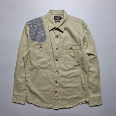 Pre-owned Rrl Ralph Lauren Rrl - Twill Chambray Patched Hunting Shirt In Olive Green/denim