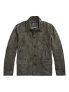 Rrl Distressed Leather Button-up Jacket In Gray
