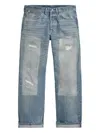 Rrl Distressed Patchwork Jeans In Blue