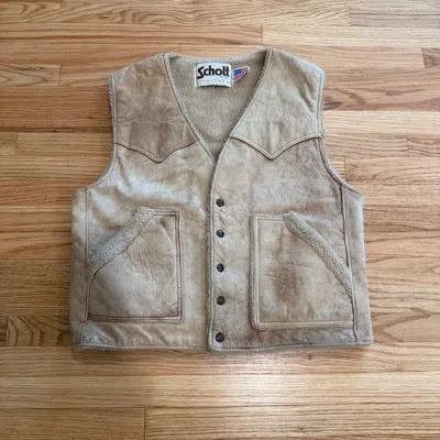 Pre-owned Rrl Ralph Lauren X Schott Vintage Schott Suede Sherpa Lined Vest Made In Usa In Brown