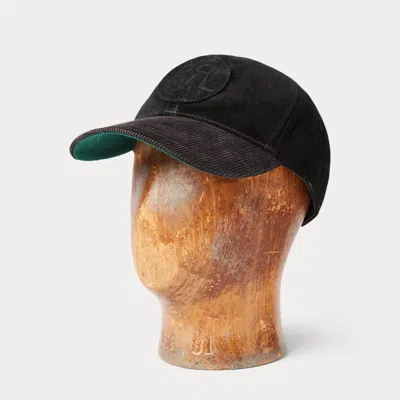 Rrl Ranch Logo Suede Ball Cap In Black