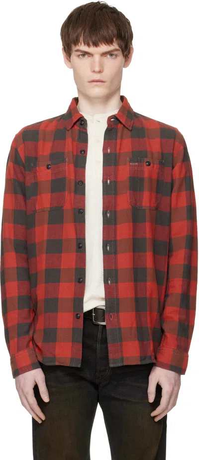 Rrl Red & Black Plaid Twill Work Shirt In Gray
