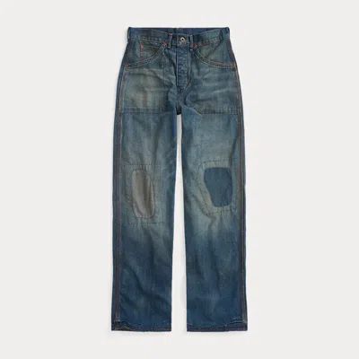 Rrl Repaired Buckle-back Ashthorn Jean In Blue