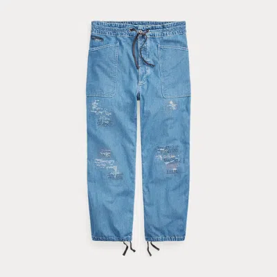 Rrl Repaired Cotton-linen Chambray Trouser In Blue