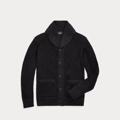 Rrl Repaired Cotton Shawl-collar Cardigan In Black