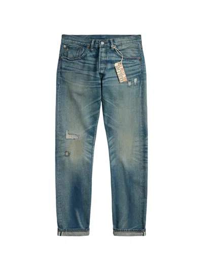 Rrl Ridgway  Slim Fit Distressed Jeans In Blue