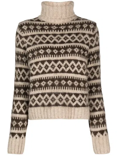 Rrl Roll-neck Intarsia-knit Jumper In Braun