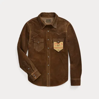 Rrl Roughout Suede Western Overshirt In Brown