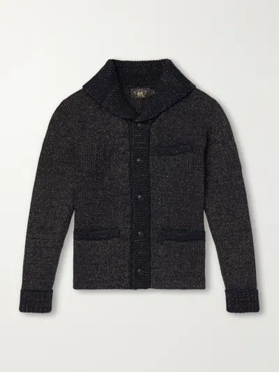 Rrl Shawl-collar Mélange Wool, Cotton And Silk-blend Cardigan In Black