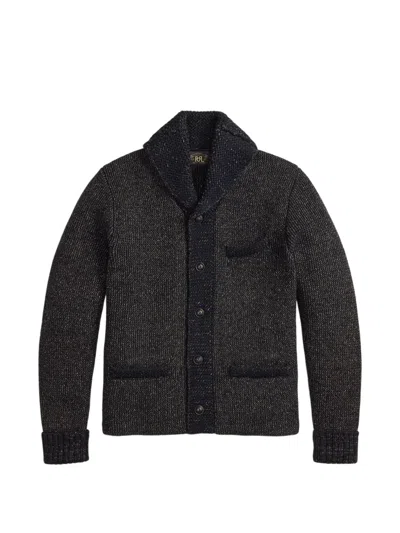 Rrl Shawl-lapel Waffle-knit Cardigan In Black
