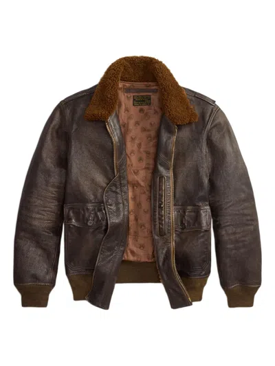 Rrl Shearling-collar Leather Jacket In Brown