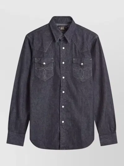 Rrl Shirt Chest Pockets Embroidered Front Point Collar In Blue