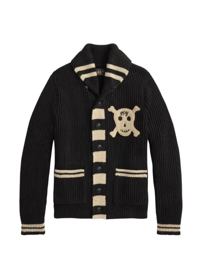 Rrl Skull-patch Shawl-collar Cardigan In Black