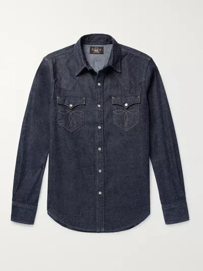 Rrl Slim-fit Denim Western Shirt In Blue