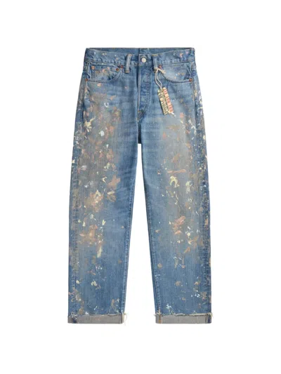 Rrl Paint-splattered Boyfriend Jeans In Blue