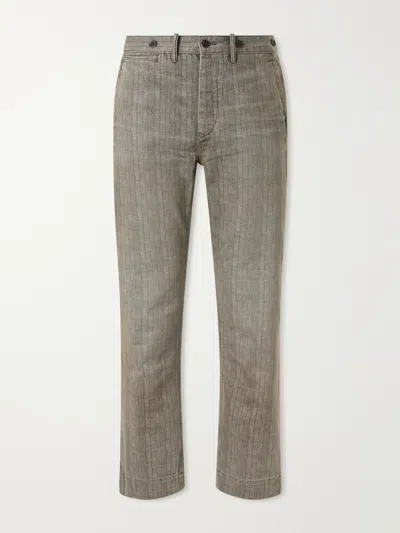 Rrl Stanton Straight-leg Striped Cotton-twill Trousers In Gray