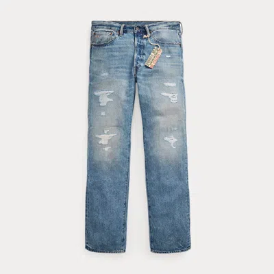 Rrl Straight Fit Repaired Clearville Jean In Blue