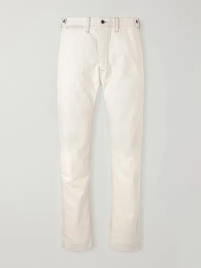 Rrl Straight-leg Paint-splattered Cotton-canvas Trousers In Neutral