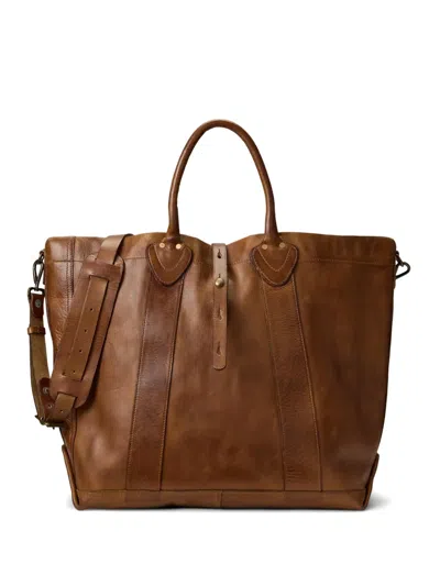 Rrl Strap Leather Tote Bag In Brown
