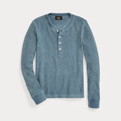 Rrl Stretch-cotton Waffle Henley In Blue