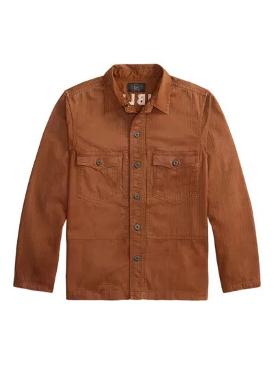 Rrl Striped Cotton Overshirt In Brown