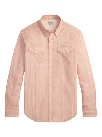 Rrl Striped Cotton Shirt In Pink