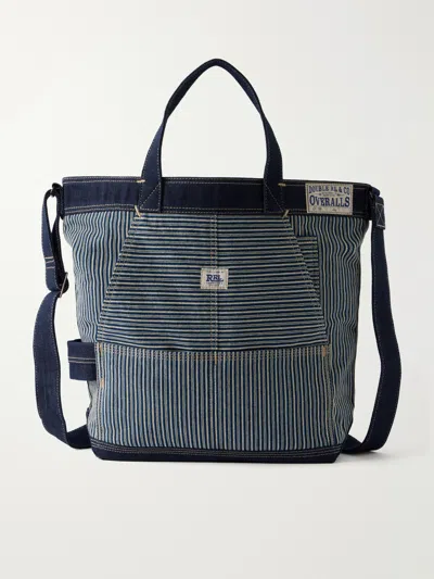 Rrl Striped Denim-trimmed Cotton-twill Tote Bag In Blue
