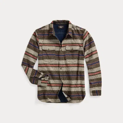 Rrl Striped Double Cloth Workshirt In Brown