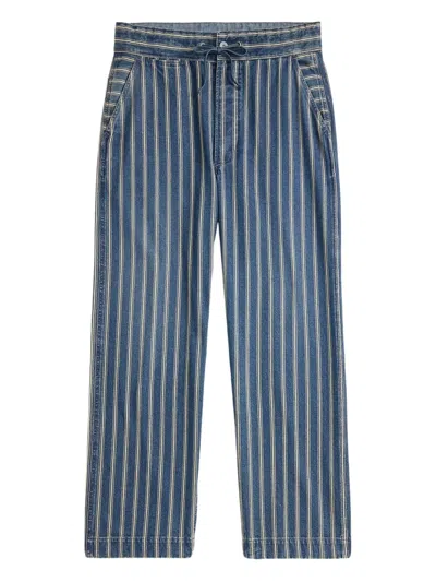 Rrl Striped Drawstring Trousers In Blue
